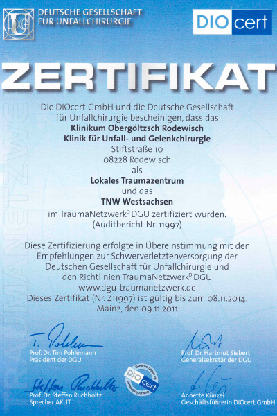 Zertifikat Traumanetzwerk